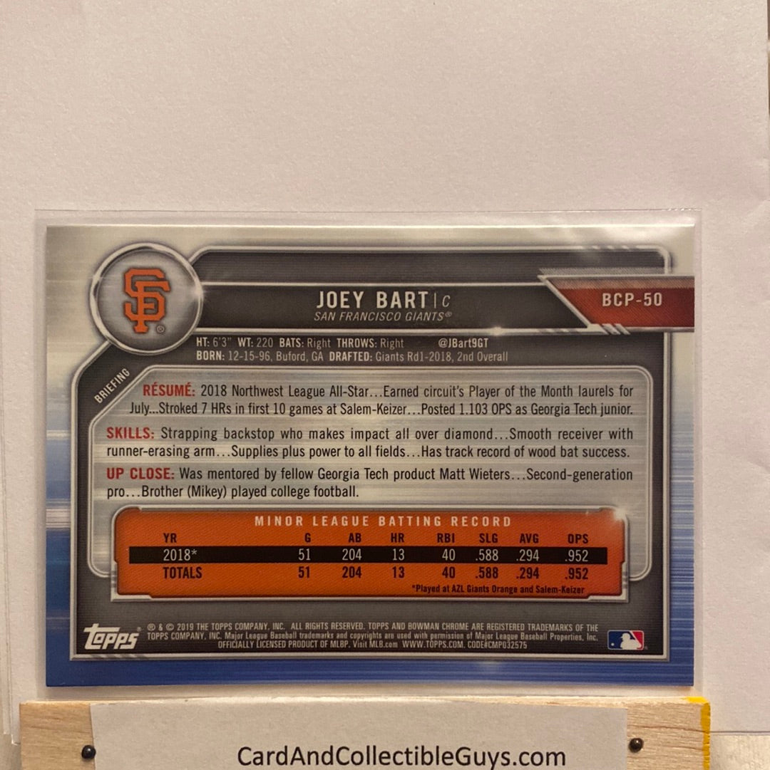 2019 Bowman Chrome Joey Bart Base & Mojo refractor trading card pair