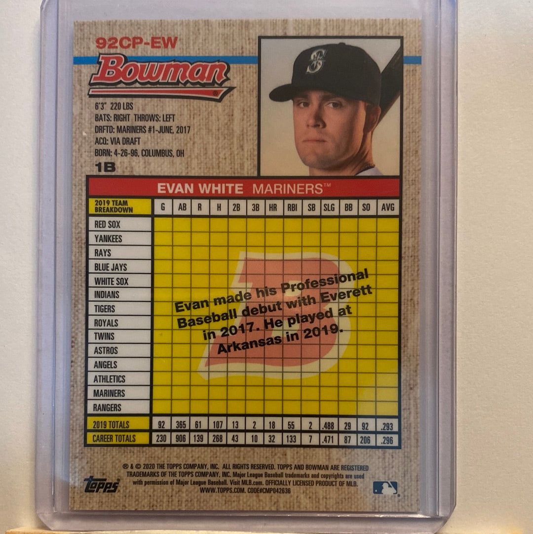 2020 Bowman Heritage Evan White Blue Chrome trading card