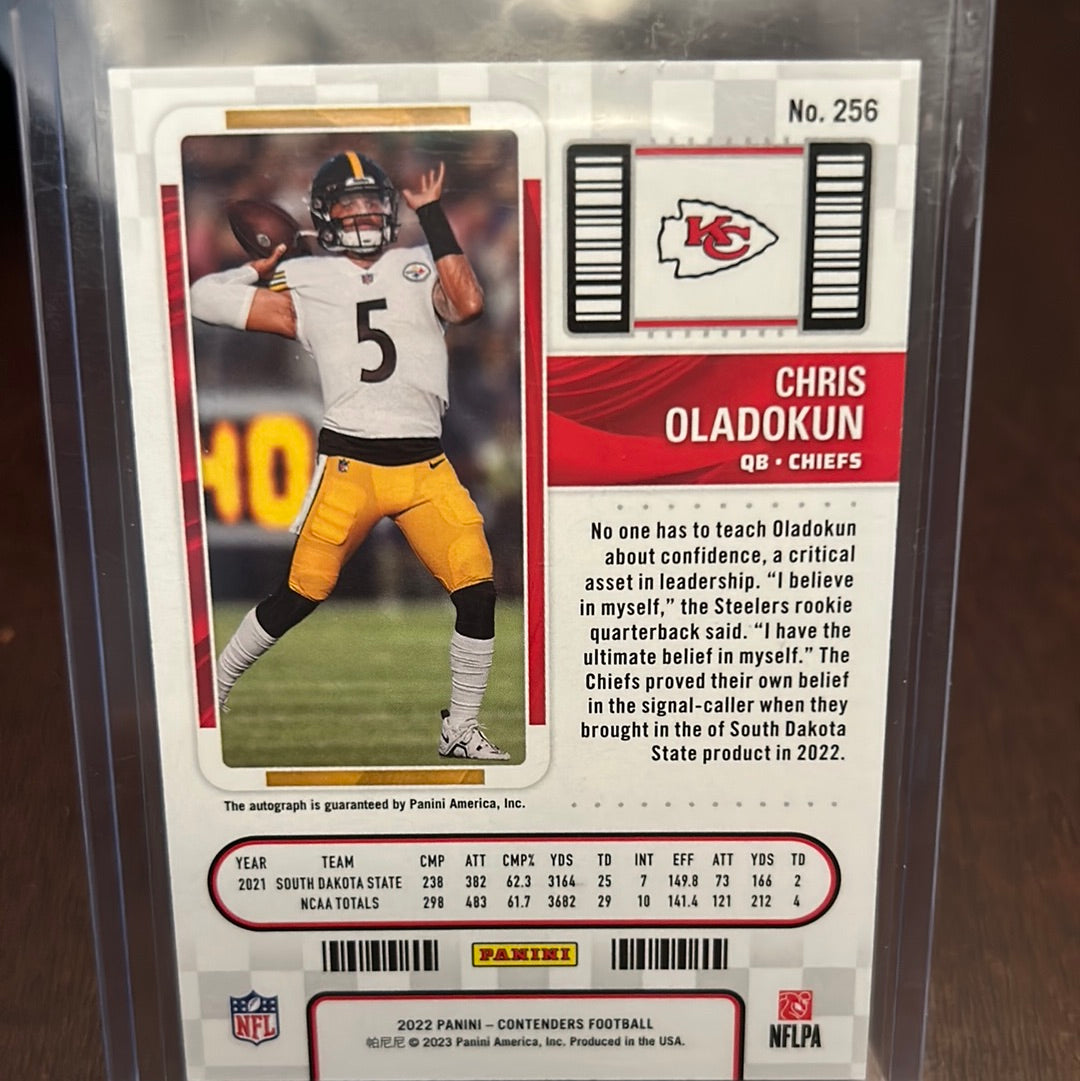 Chris Oladokun 2022 Panini Contenders Rookie Ticket Auto KC Chiefs RC Trading Card