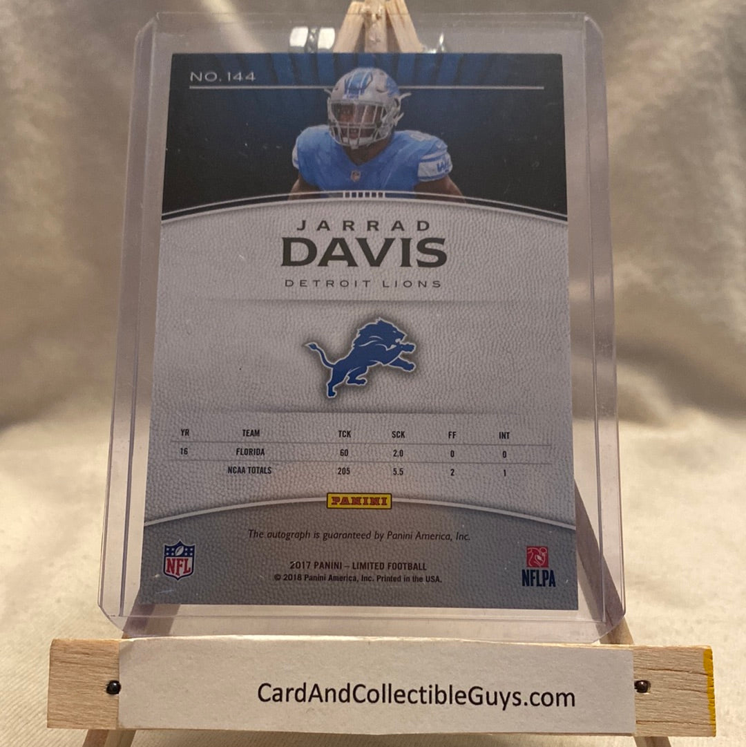 2017 Panini Limited Spotlight Gold /25 Jarrad Davis #144 Rookie Auto RC Trading Card