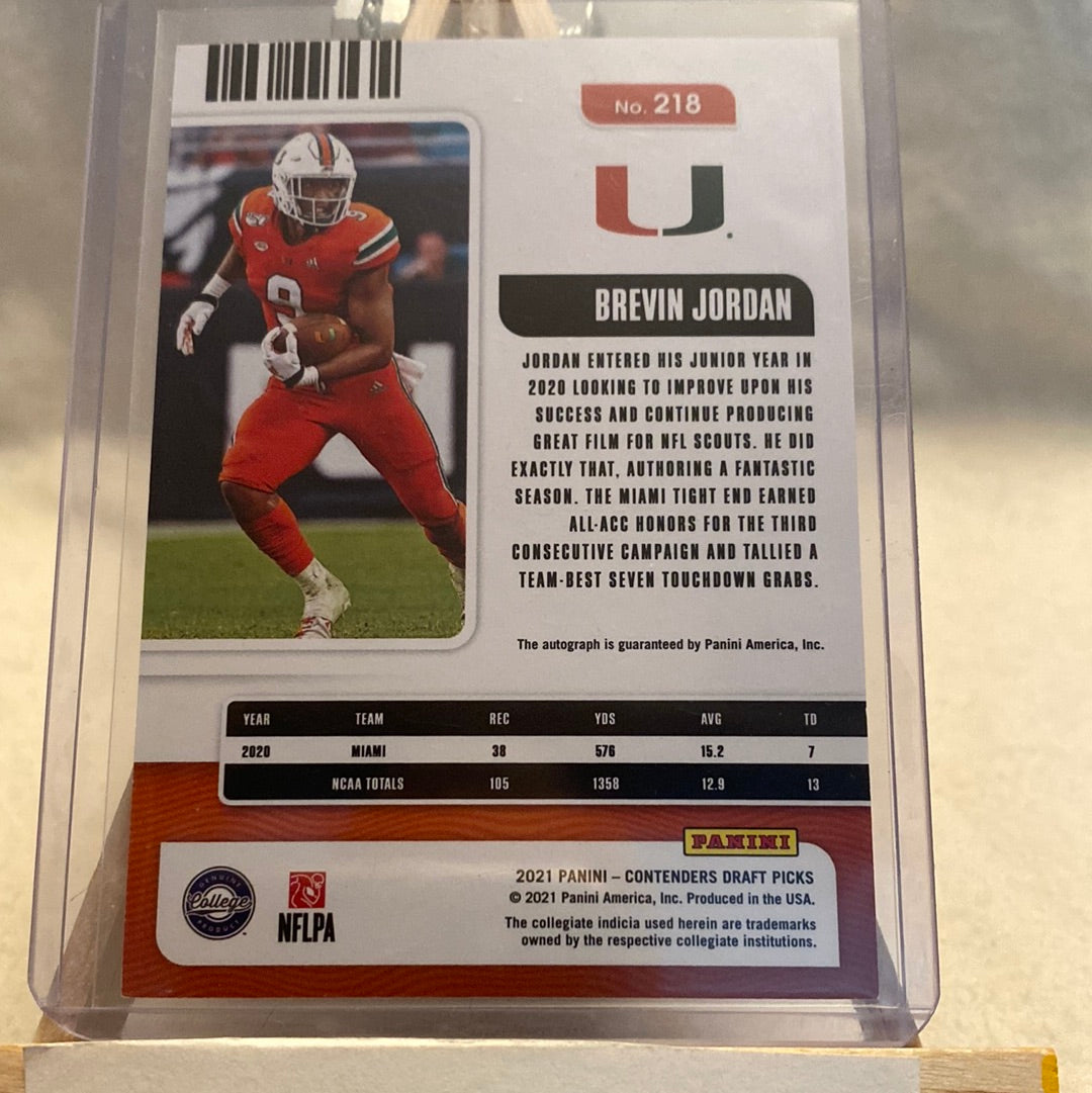 BREVIN JORDAN 2021 PANINI CONTENDERS DRAFT PICKS COLLEGE TICKET AUTO RC #218 Trading Card