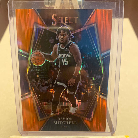 Davion Mitchell RC #118 Orange Shimmer Prizm Premier Level Select Kings 2021-22 Trading Card