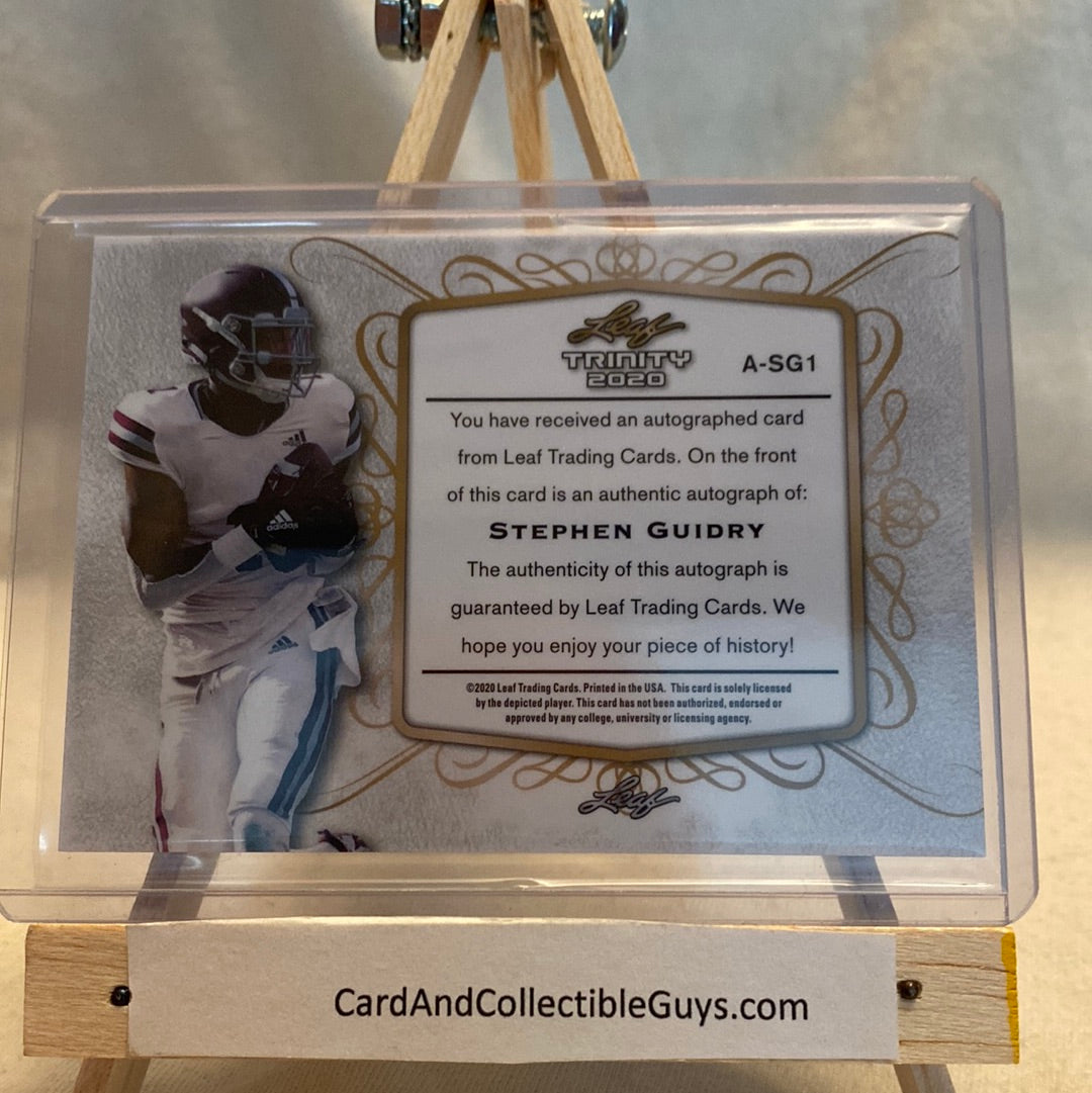 2020 Leaf Trinity Stephen Guidry Auto with inscription 15/20 #A-SG1 green foil Trading Card