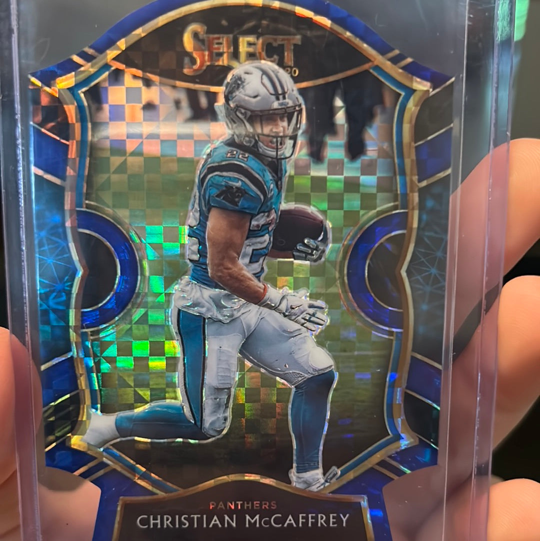 Christian McCaffrey 2020 Panini Select Concourse Die-Cut Blue Prizm #7 Trading Card