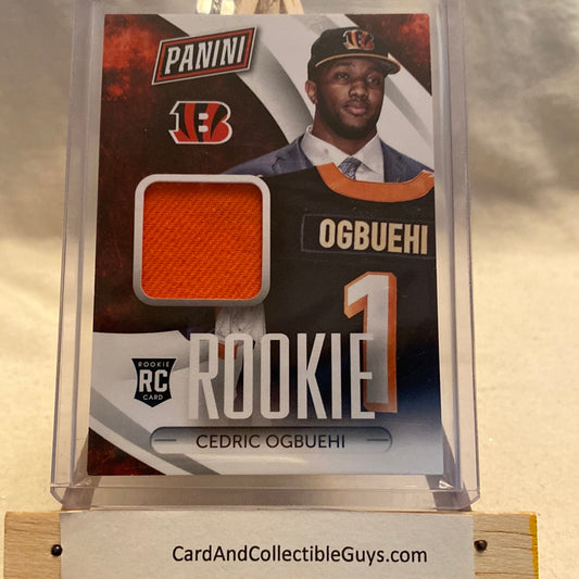 2015 Panini National Draft Day Hat Relic Cedric Ogbuehi RC Cincinnati Bengals Trading Card