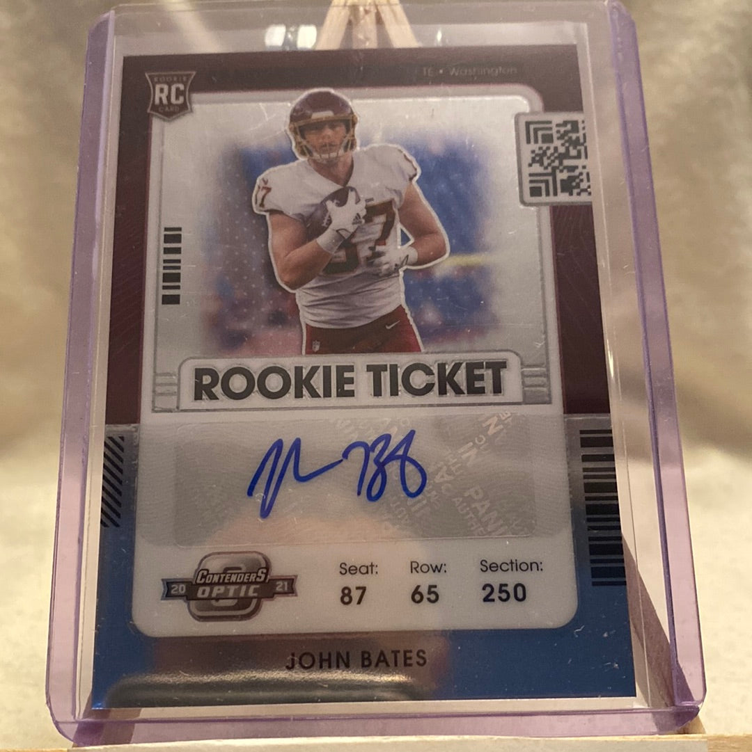 2021 Contenders Optic JOHN BATES Rookie Ticket AUTO RC     Washington Commanders Trading Card