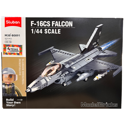 Model Bricks: F-16C Falcon Fighter Jet Building Brick Kit (521 pcs)