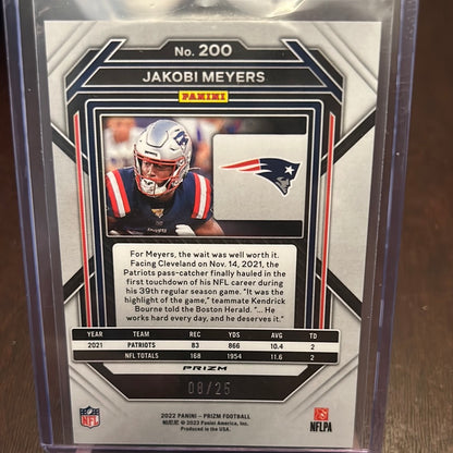 2022 Panini Prizm Jakobi Meyers FOTL Blue Shimmer 08/25 Patriots 200 SSP Trading Card