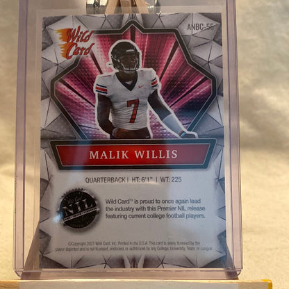 2022 WILD CARD ALUMINATION MALIK WILLIS RC ROOKIE HOLO LUX 49/199 Trading Card