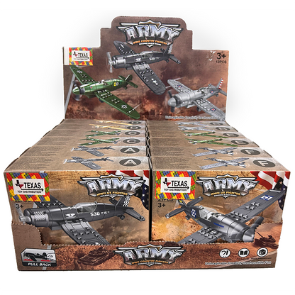 Model Bricks: WWII Fighter Plane Building Brick Pull-Back Display Set