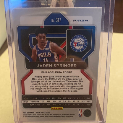 2021-22 Panini Prizm Cracked Ice #317 Jaden Springer RC Philadelphia 76ers Trading Card