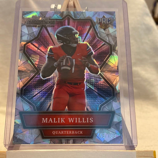 2022 WILD CARD ALUMINATION MALIK WILLIS RC ROOKIE HOLO LUX 49/199 Trading Card