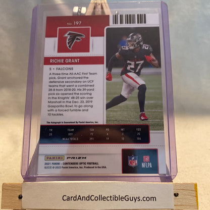 2021 Panini Contenders Optic Richie Grant RC Auto Atlanta Falcons #197 Trading Card