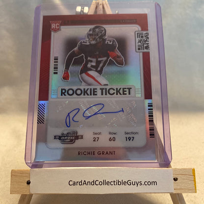 2021 Panini Contenders Optic Richie Grant RC Auto Atlanta Falcons #197 Trading Card