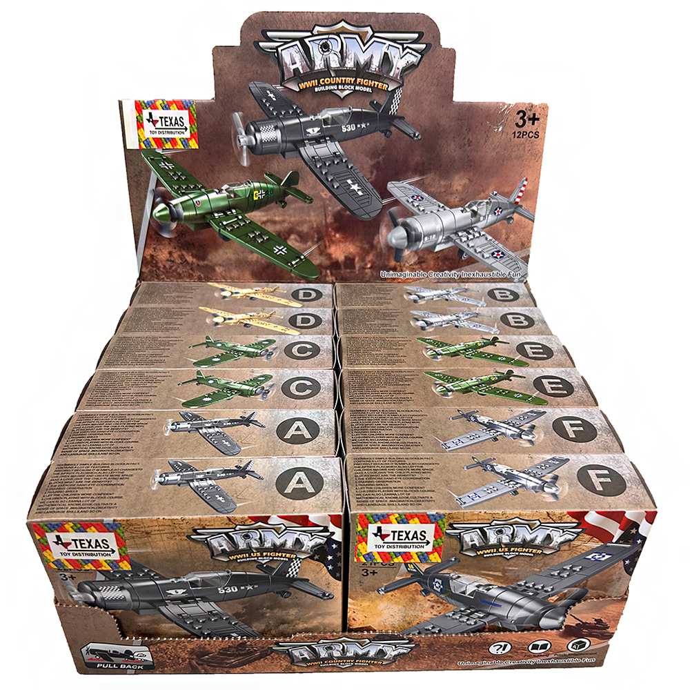 Model Bricks: WWII Fighter Plane Building Brick Pull-Back Display Set