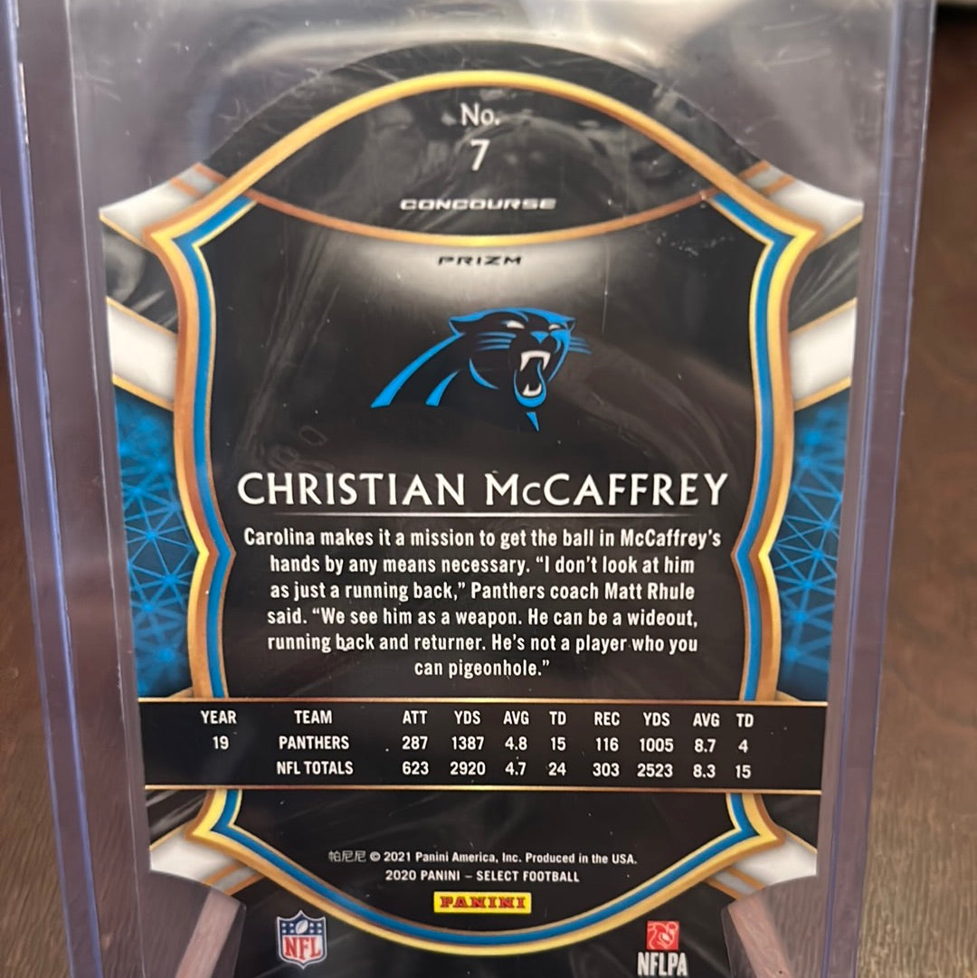 Christian McCaffrey 2020 Panini Select Concourse Die-Cut Blue Prizm #7 Trading Card