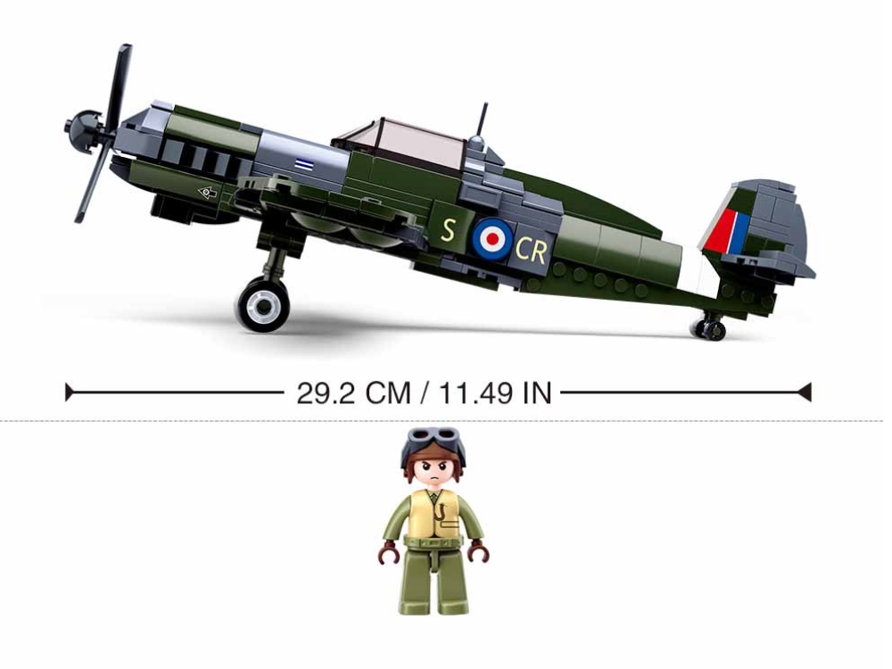 Model Bricks: WWII Royal Air Force Spitfire Plane Building Brick Kit (297 pcs)
