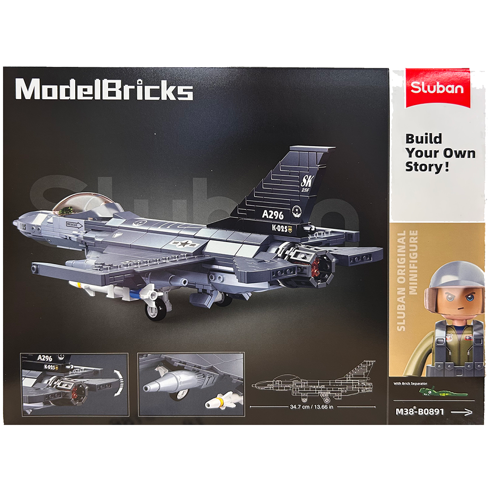 Model Bricks: F-16C Falcon Fighter Jet Building Brick Kit (521 pcs)