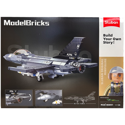 Model Bricks: F-16C Falcon Fighter Jet Building Brick Kit (521 pcs)