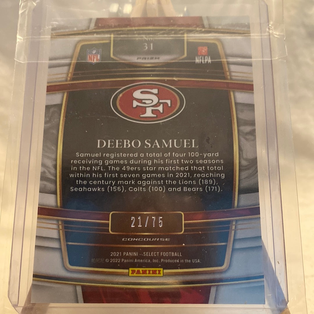 2021 Panini Select Concourse Purple Prizm 21/75 Deebo Samuel #31 49ers Trading Card