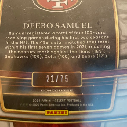 2021 Panini Select Concourse Purple Prizm 21/75 Deebo Samuel #31 49ers Trading Card