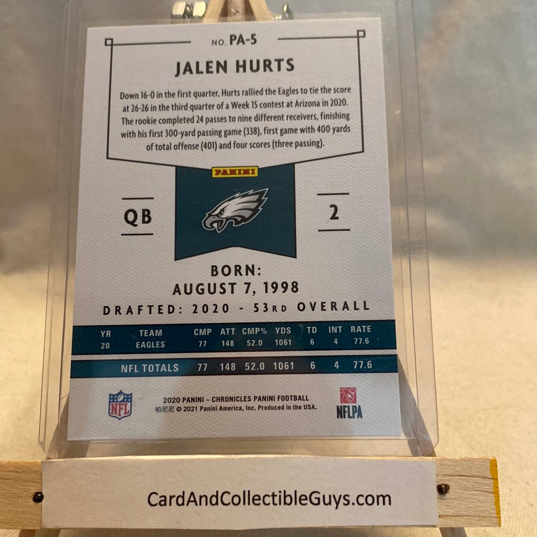 2020 Chronicles Jalen Hurts Panini Silver Rookie Card RC #PA-5 Eagles Trading Card