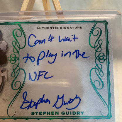 2020 Leaf Trinity Stephen Guidry Auto with inscription 15/20 #A-SG1 green foil Trading Card