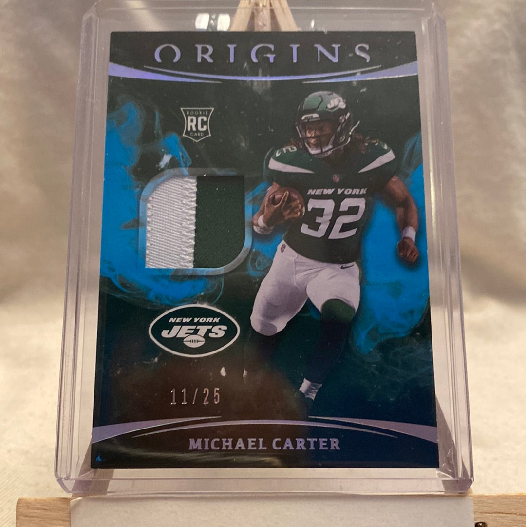 2021 Origins Michael Carter Rookie Patch 11/25 Turquoise New York Jets Trading Card