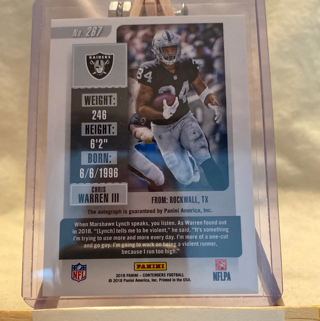 Chris Warren 2018 Panini Contenders - # 287 - Rookie Ticket Auto /  Raiders Trading Card