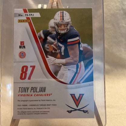 Tony Poljan 2021 Panini Chronicles Threads Rookie Signature Auto RC UVA Virginia Trading Card