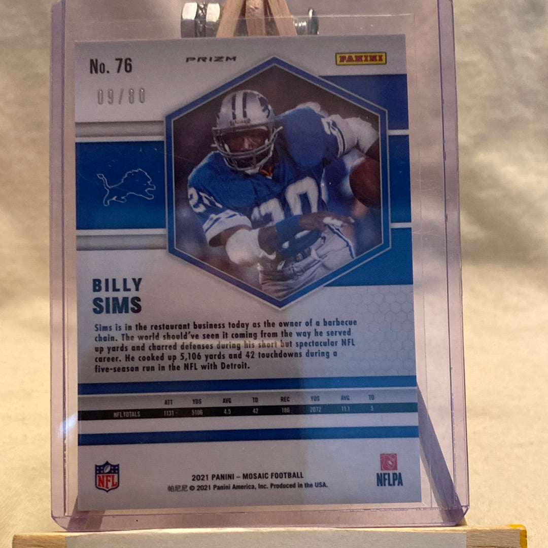 Billy Sims 2021 Panini Mosaic Choice FUSION RED and YELLOW 09/80 Detroit Lions Trading Card