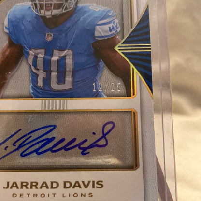 2017 Panini Limited Spotlight Gold /25 Jarrad Davis #144 Rookie Auto RC Trading Card