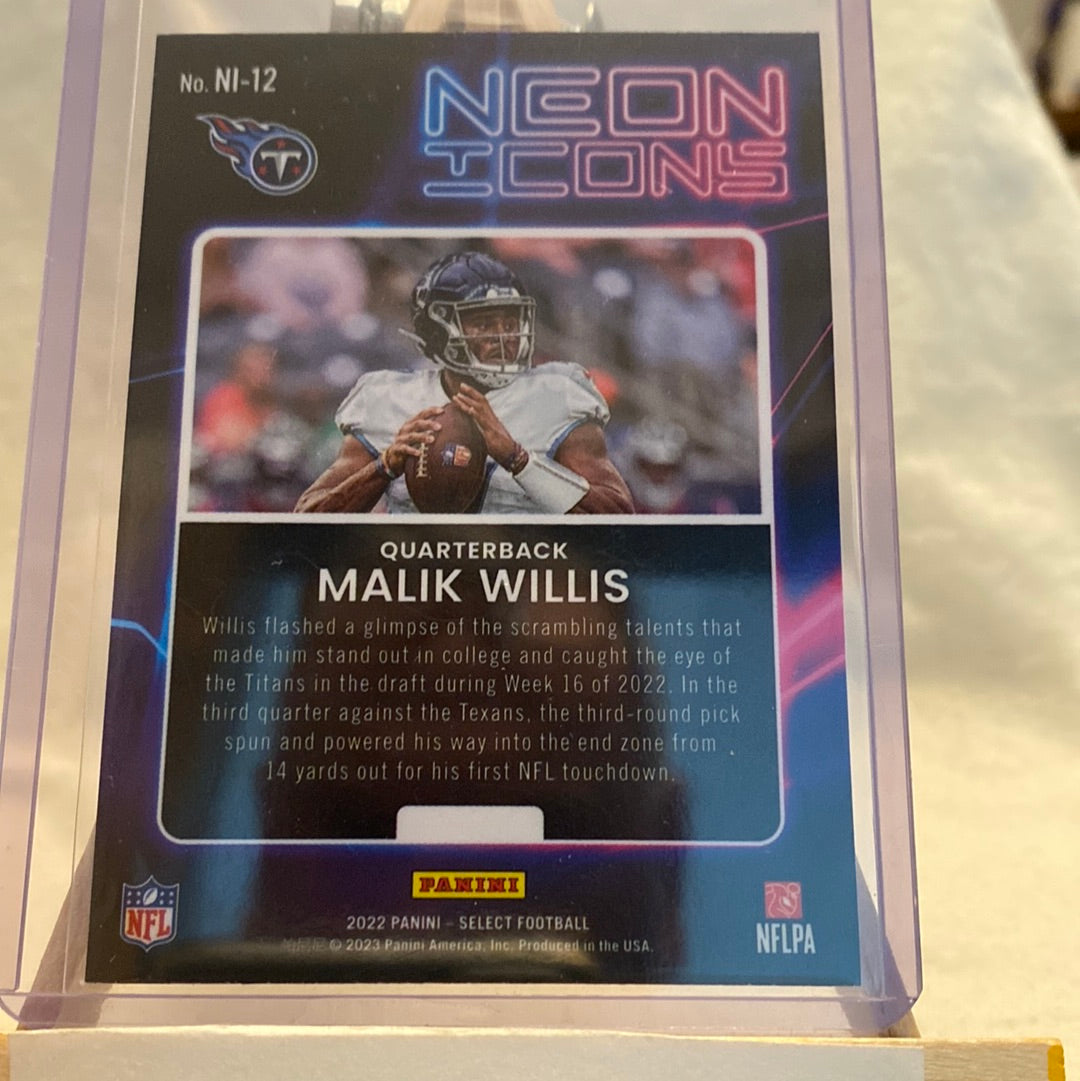 MALIK WILLIS 2022 PANINI SELECT NEON ICONS ROOKIE PRIZM #NI-12 TENNESSEE TITANS Trading Card