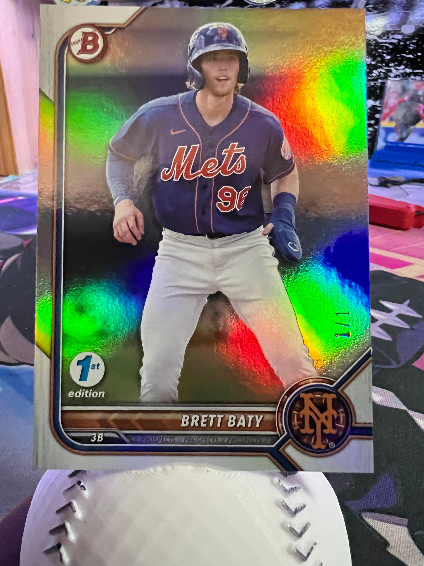 2022 Bowman Baseball First Edition Brett Baty Rainbow Foil 1/1 Trading Card