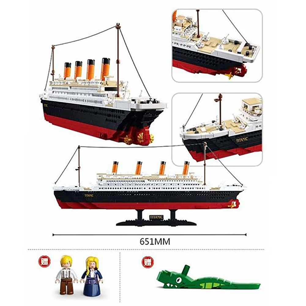 Model Bricks: Titanic (Large Model) Building Brick Kit with Jack and Rose Figures (1012 Pcs)