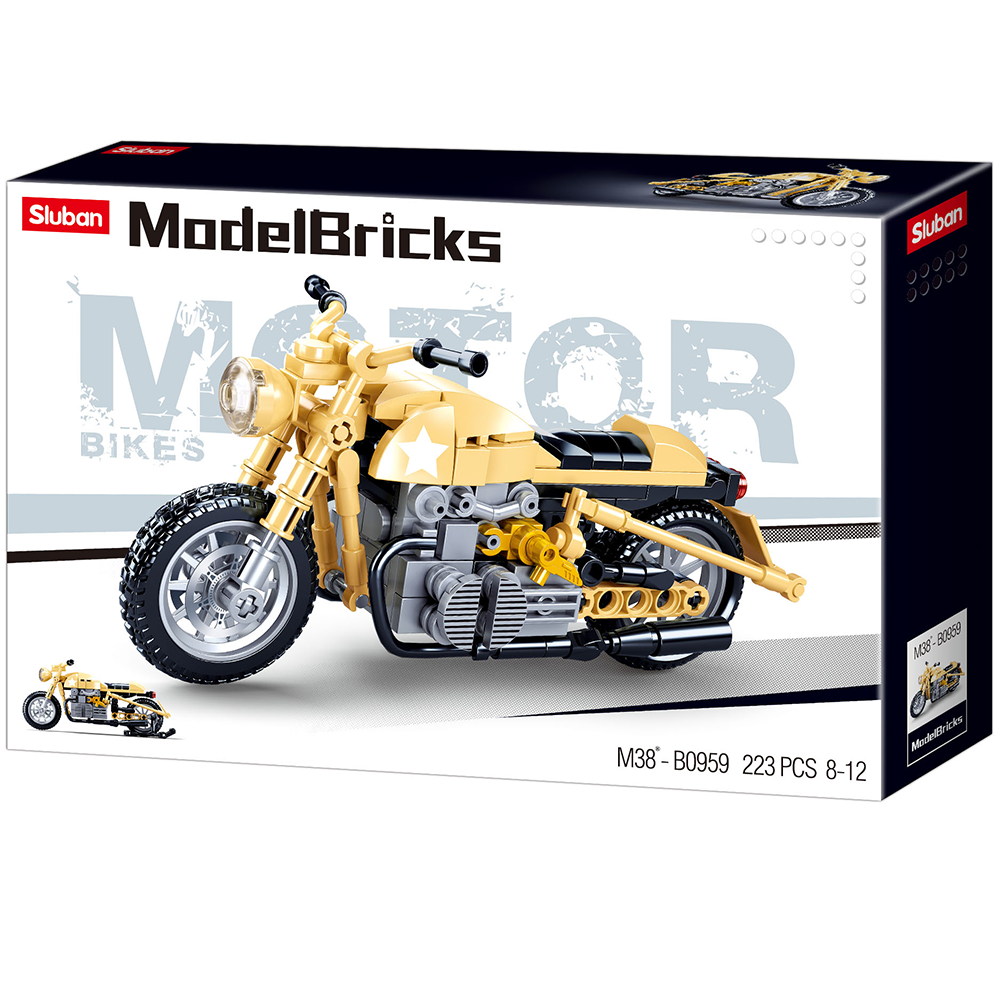 Model Bricks: Yellow Motorcycle Building Brick Kit (223 pcs)