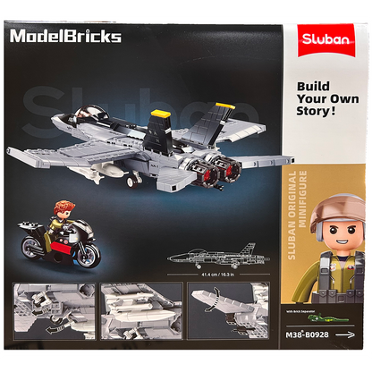 Model Bricks: Model F-18 Hornet Fighter Jet Building Brick Kit (628 pcs)
