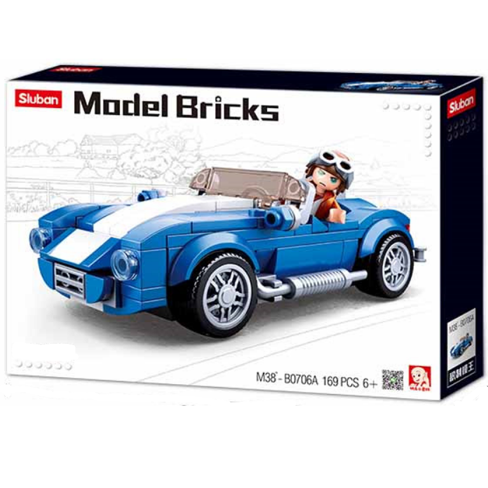 Model Bricks: Blue Race Car Building Brick Kit (138 pcs)