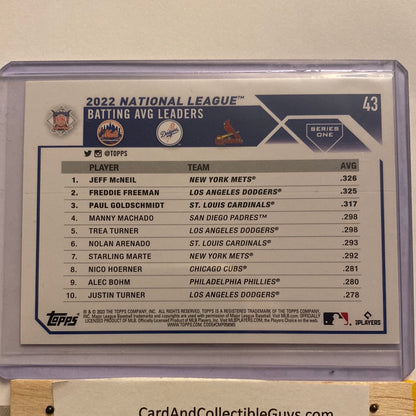 2023 Topps NL Avg. Leaders McNeil, Freeman, Goldschmidt Gold Foil trading card