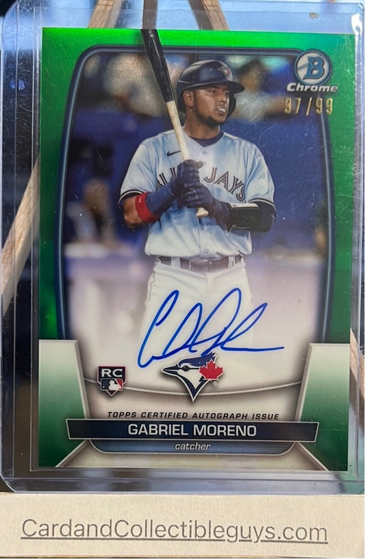 2023 Bowman Gabriel Moreno Chrome Green 97/99 Auto Trading Cards