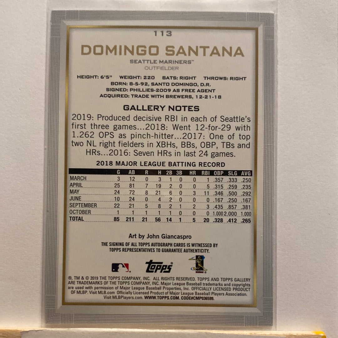 2019 Topps Gallery Domingo Santana Autographed trading card