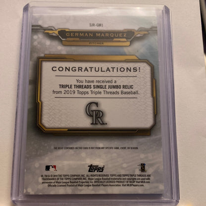 2019 Topps Triple Threads German Marquez Relic /18 trading card