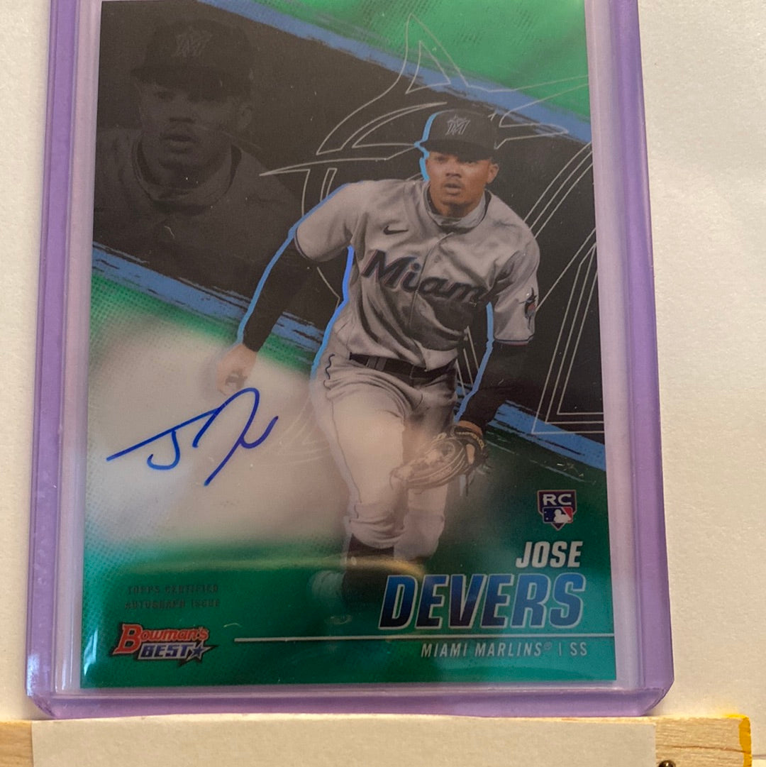 2021 Bowman Best Jose Devers Green /99 Autographed trading card