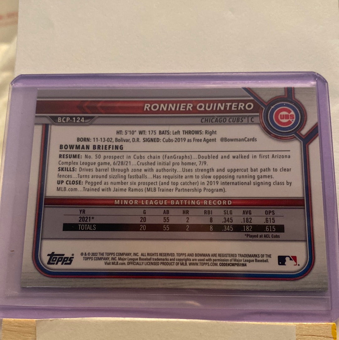 2022 Bowman Chrome Sapphire Ronnier Quintero trading card