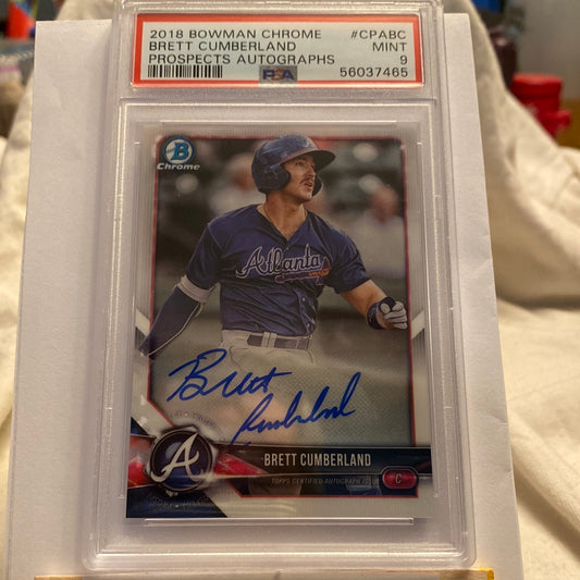 2018 Bowman Chrome Brett Cumberland Autograph PSA9 trading card