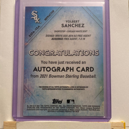 2021 Bowman Sterling Yolbert Sanchez Autographed trading card