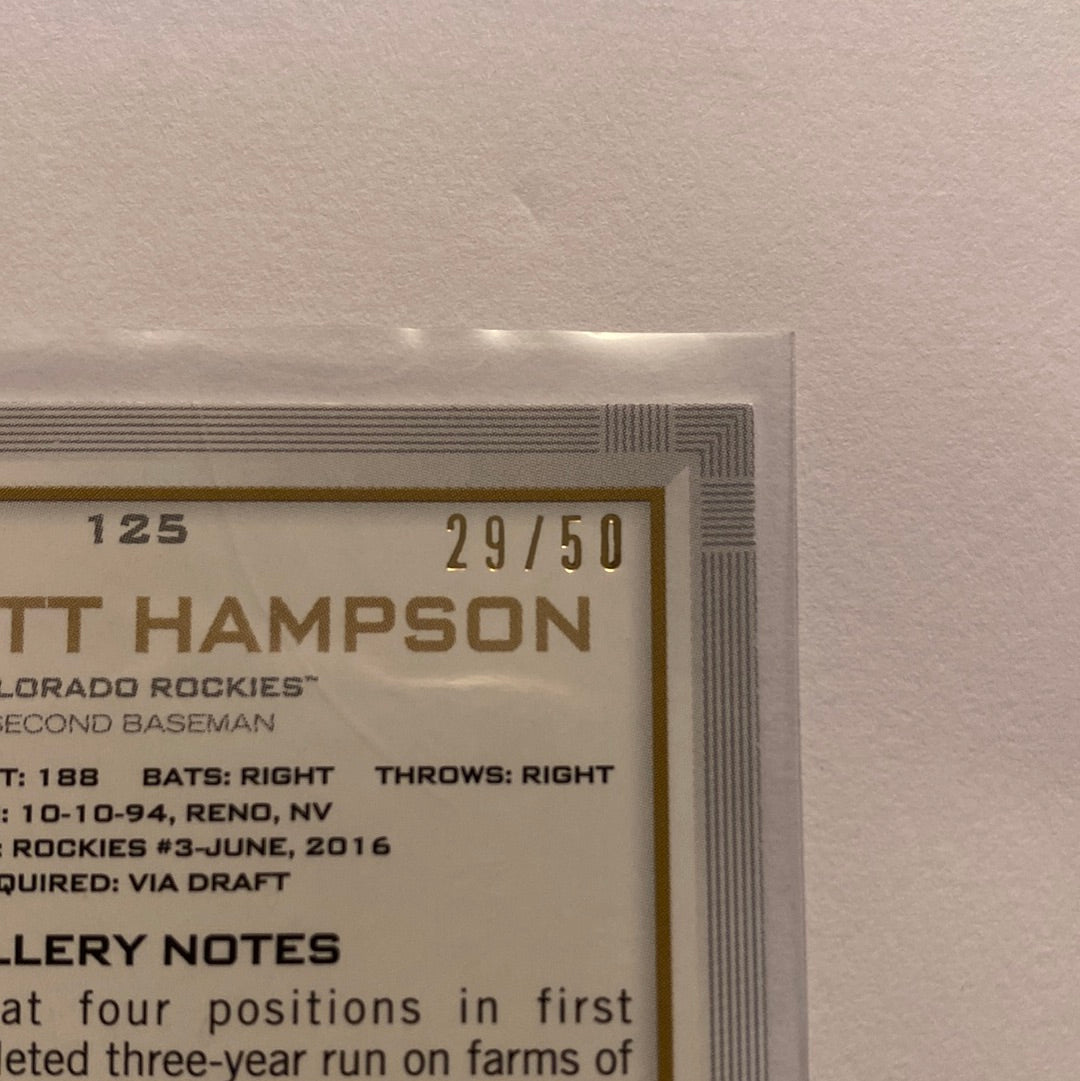 2019 Topps Gallery Garrett Hampson Autographed /50 trading card