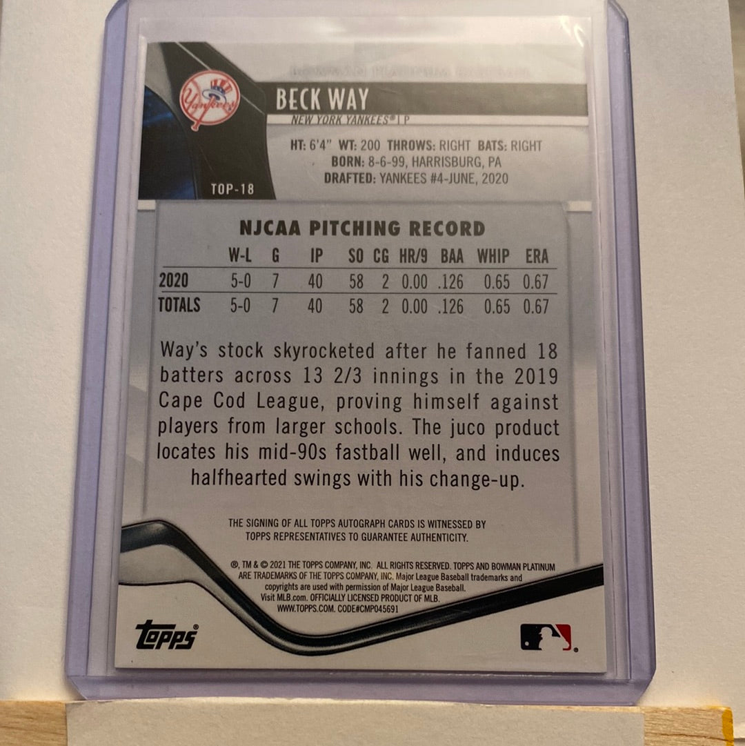 2022 Bowman Platinum Beck away Autographed trading card