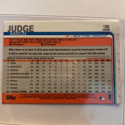 2019 Topps Chrome Aaron Judge Pink Refractor trading card