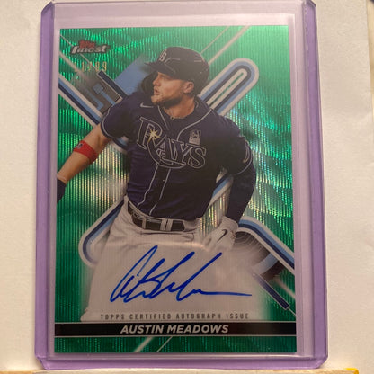 2022 Topps Finest Austin Meadows Autographed Green Wave /99 trading card